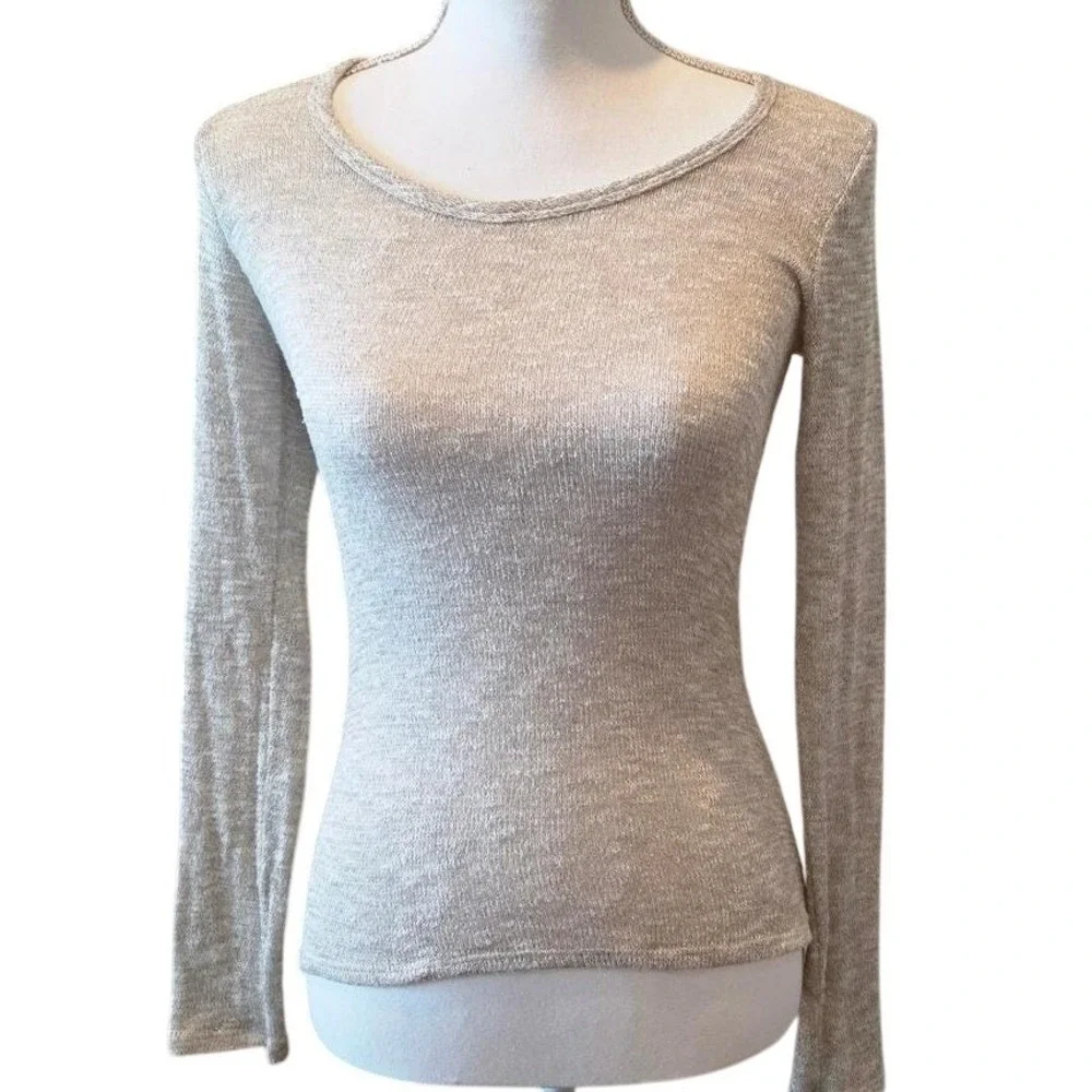 Wet Seal Long Sleeve‎ Knit Top Y2K Lace Back Sheer Metallic  Size Small Romantic
